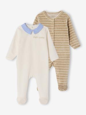 Set van 2 babyslaappakje geboorte in fluweel / velours ENVIE DE FRAISE personaliseerbaar ecru