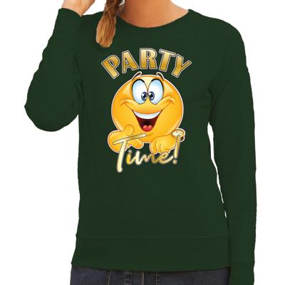 Verkleed sweater voor dames - party time emoji - groen - themafeesten/carnaval