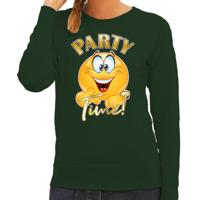 Verkleed sweater voor dames - party time emoji - groen - themafeesten/carnaval
