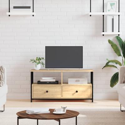 Tv-meubel 90x33x45 cm bewerkt hout en ijzer sonoma eikenkleur