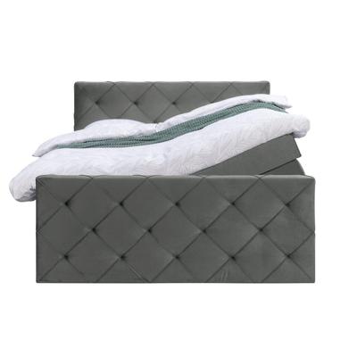 Leen Bakker - Boxspring Met Opbergruimte En Voetbord Liv Geruit - 160x200cm - Stof/Velvet - Grijs