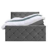 Leen Bakker - Boxspring Met Opbergruimte En Voetbord Liv Geruit - 160x200cm - Stof/Velvet - Grijs