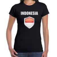 Indonesie landen supporter t-shirt met Indonesische vlag schild zwart dames