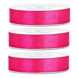 3x Hobby/decoratie donker roze satijnen sierlinten 1,2 cm/12 mm x 25 meter