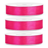 3x Hobby/decoratie donker roze satijnen sierlinten 1,2 cm/12 mm x 25 meter