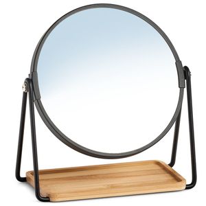 Make-up spiegel metaal/bamboe 17,5 x 20,5 cm   -
