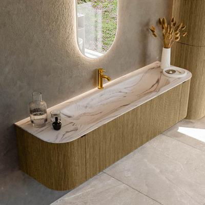 Badmeubel Mondiaz Kurve-Dlux | 170 cm | Meubelkleur Dusk | Wastafelkleur Nata | Solid surface | Wasbak midden spoelbak | 1 kraangat