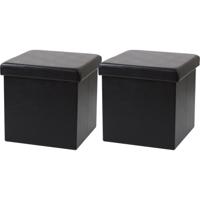 Poef Leather BOX - 2x - hocker - opbergbox - zwart - PU/mdf - 38 x 38 cm - opvouwbaar - thumbnail