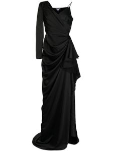 BAZZA ALZOUMAN robe longue asymétrique satinée à design drapé - Noir