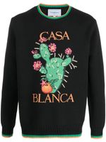 Casablanca floral-intarsia crew-neck jumper - Noir