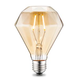 Edison Vintage LED filament lichtbron Diamond - Amber - D95 9.5/9.5/13.5cm - geschikt voor E27 fitting - 2W 160lm 2700K - warm wit licht