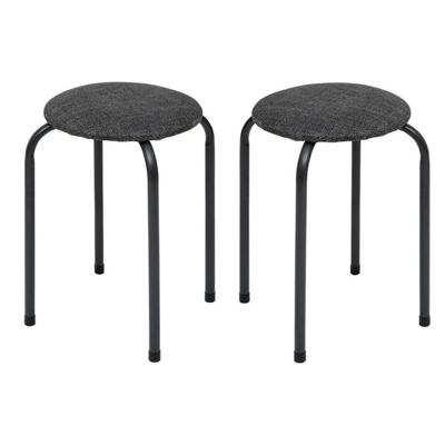 5Five Stapelbaar zit krukje Fierra - 2x - metaal/polyester - antraciet - D38 x H46 cm - stoelen