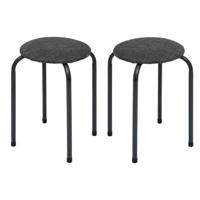 5Five Stapelbaar zit krukje Fierra - 2x - metaal/polyester - antraciet - D38 x H46 cm - stoelen