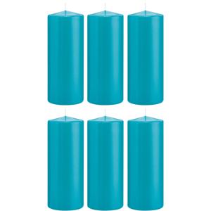 Cilinderkaars/stompkaars - 6x - turquoise - 8 x 20 cm - 119 branduren