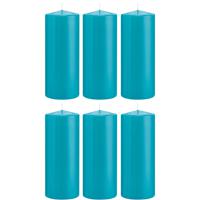 Cilinderkaars/stompkaars - 6x - turquoise - 8 x 20 cm - 119 branduren