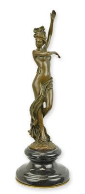 A BRONZE SCULPTURE OF A SCARF DANCER (BRASS PLATE UNDERNEATH