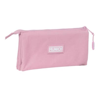 Pennenetui met 3 vakken Munich Basic Roze 22 x 12 x 3 cm