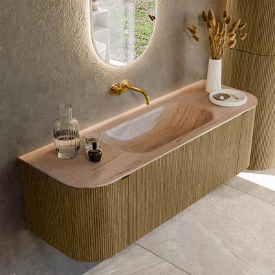 Badmeubel Mondiaz Kurve-Dlux | 140 cm | Meubelkleur Dusk | Wastafelkleur Saba | Solid surface | Wasbak midden spoelbak | Zonder kraangat(en)