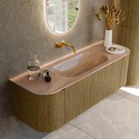 Badmeubel Mondiaz Kurve-Dlux | 140 cm | Meubelkleur Dusk | Wastafelkleur Saba | Solid surface | Wasbak midden spoelbak | Zonder kraangat(en)
