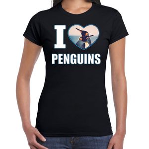 I love penguins t-shirt met dieren foto van een pinguin zwart voor dames