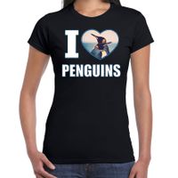 I love penguins t-shirt met dieren foto van een pinguin zwart voor dames - thumbnail