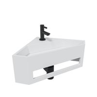 Wiesbaden Julia hoekfontein solid surface 35x35x16cm mat wit incl. Amador fonteinkraan zwart mat 36.4084 - 22.2701 - 32.3535 - SW696215 - SW696205
