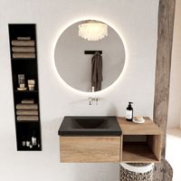 MONDIAZ BUKLA 100cm badmeubel met open module 40 kleur Washed Oak met 1 lade. Wastafel CLOUD links 0 kraangaten kleur Urban.