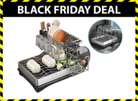 FEDEC Inklapbaar Afdruiprek met lekbak - 2-Laags - bestekbak - Zwart/Zilver