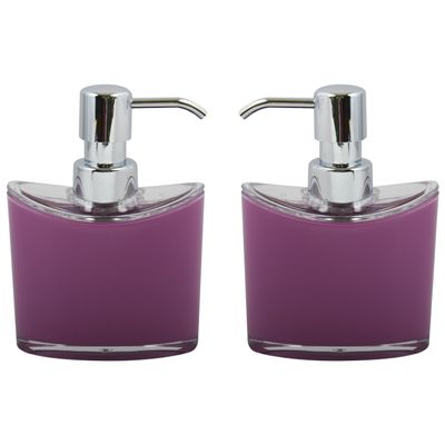Zeeppompje/zeepdispenser Aveiro - 2x - PS kunststof - paars/zilver - 11 x 14 cm - 260 ml