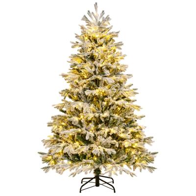 Kunstkerstboom met Sneeuw en Verlichting 180 cm Dennenboom met 350 Warmwitte Ledlampen Kerstboom Kunstboom Wit-Groen