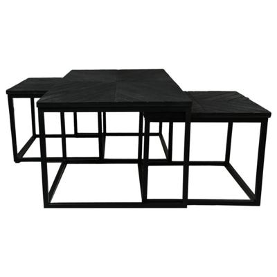 Salontafels - Zwart - Mangohout/ijzer - Set van 3 110x60x45 - 50x50x40 cm