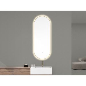 Ovale Spiegel Wiesbaden Nomi met Dimbare LED Verlichting en Spiegelverwarming 50 x 100 cm Geborsteld Messing