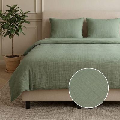 Sale: -39% | Dekbedovertrek Percale-Katoen - Mousseline - Groen - Lits-Jumeaux (240x220 Cm) - Groen Percale Katoen Katoen Mousseline - Effen - Dreamhouse - Dekbed-Discounter.nl