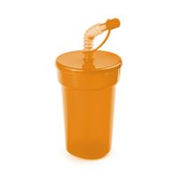 Afsluitbare drinkbeker oranje 400 ml met rietje - thumbnail