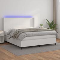 Boxspring met matras en LED kunstleer wit 160x200 cm