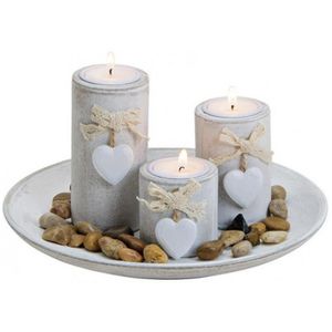 Decoratie schaal met 3 waxinelicht/theelicht houders met hartjes   -