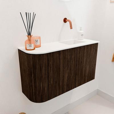 Toiletmeubel Mondiaz Joya | 71.6 cm | Meubelkleur Walnut | Faye wastafel Talc Rechts | Zonder kraangat(en) Toiletmeubel Mondiaz Joya | 71.6 cm | Meubelkleur Walnut | Faye wastafel Talc Rechts | Zonder kraangat(en)