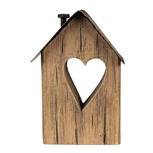 Clayre & Eef Decoratie Beeld Huis 16 cm Bruin Hout Hart Bruin