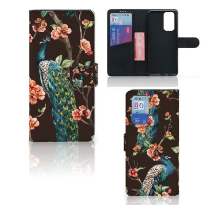 OnePlus 9 Pro | Telefoonhoesje | Met pasjeshouder | Pauw met Bloemen
