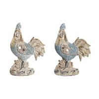 Decoratieve figuren DKD Home Decor 14,3 x 7,5 x 20 cm Blauw Turkoois Haan Decapé (2 Stuks)