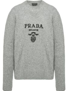 Prada pull en laine mélangée à logo intarsia - Gris