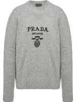 Prada pull en laine mélangée à logo intarsia - Gris - thumbnail