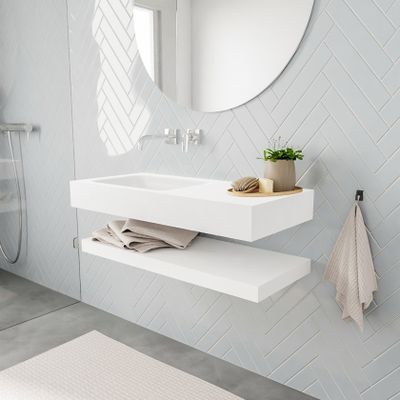 Mondiaz Alan badmeubel 100 cm solid suface planchet talc vrijhangend wastafel links zonder kraangat wit