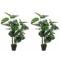 2x Groene Monstera/gatenplant kunstplant 100 cm in zwarte pot   -