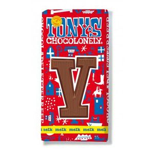 Tony's Chocolonely - Chocoladeletter reep Melk "V" - 180g