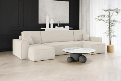 2dekans U-bank Karlo - Ribstof Creme - Slaapbank met opbergruimte - 4 zits (Niet in originele verpakking)