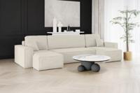 2dekans U-bank Karlo - Ribstof Creme - Slaapbank met opbergruimte - 4 zits (Niet in originele verpakking)