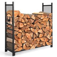 Haardhoutrek 121 cm Stevig Houtrek met Gaaszijden Herten- en Boommotieven Opbergrek voor Haardhout voor Binnen en Buiten Zwart