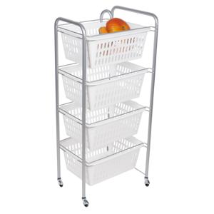 Keuken/badkamer trolley met manden - groente/spullen - 4 lagen - 37 x 31 x 86 cm - frame zilver