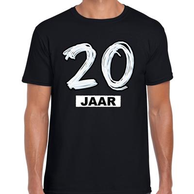 Leeftijd 20 jaar - verjaardag cadeau t-shirt - zwart - voor heren - korte mouwen - katoen